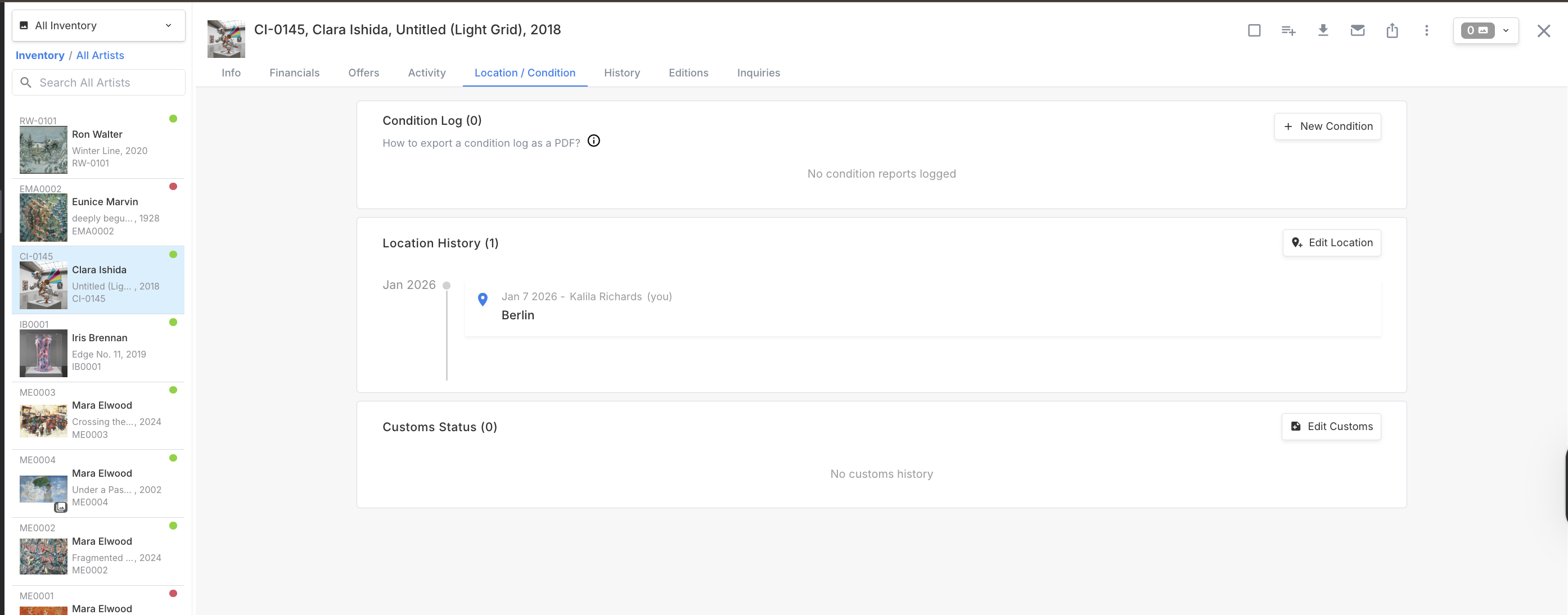 The new Customs Status timeline shows all customs entries in reverse chronological order.
